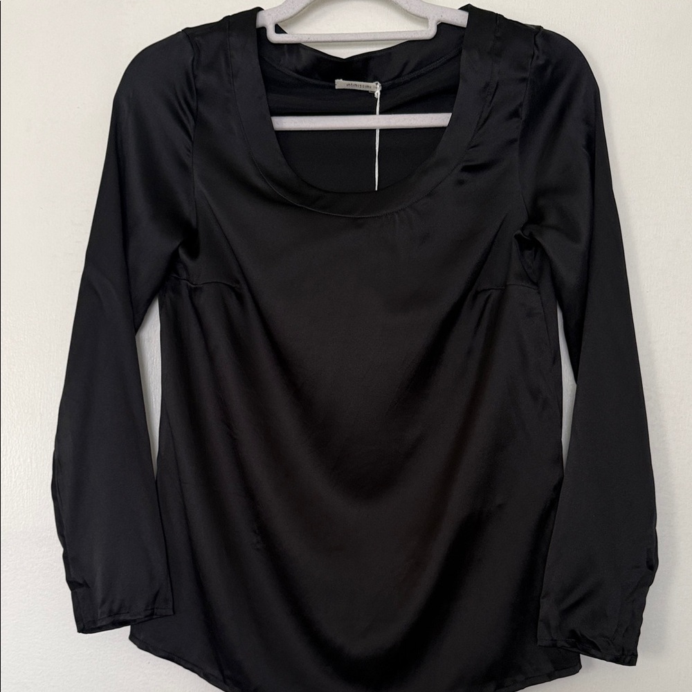 Intimissimi Black Seta Silk Scoop-Neck Long Sleeve Top
